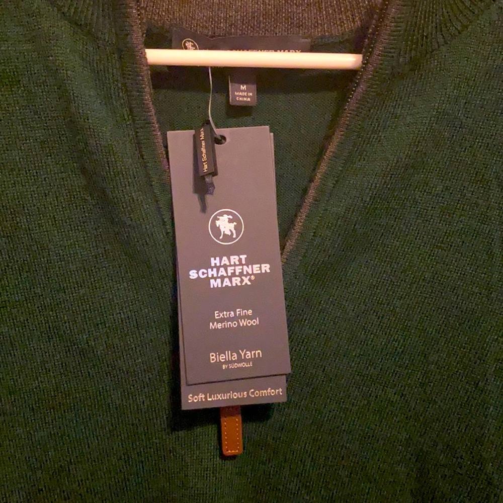 Spruce green half zip pullover sweater.